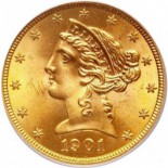 $5.00 Liberty Head Coin MS63 (Random Dates)